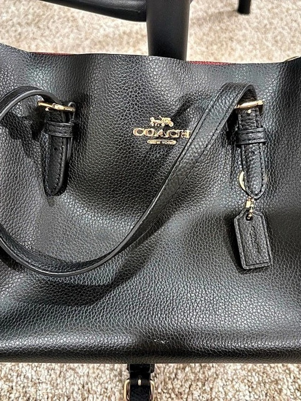 Coach Town Tote Black & Red Leather Tote